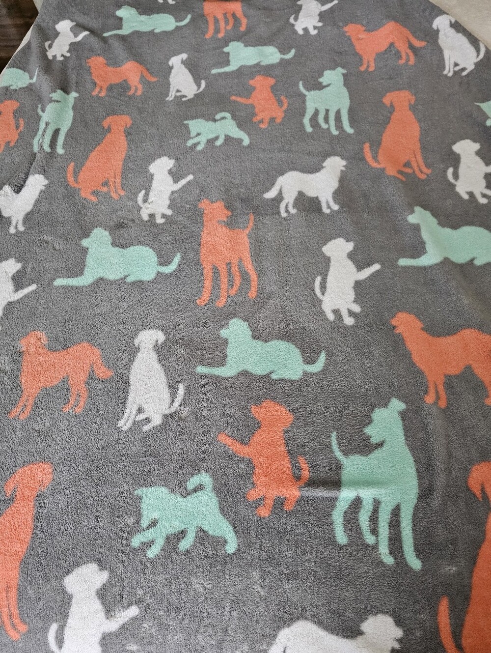 Cozy Ultra-Soft Dog Pattern Plush Fleece Throw Mint Green, Orange, White, Gray